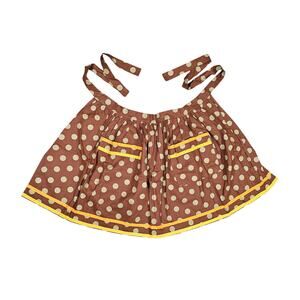 BROWN POLKADOT WAIST APRON – HANDMADE – RETRO STYLE – YELLOW TRIM – CLEAN